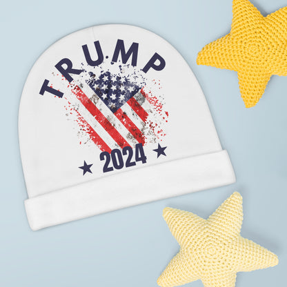 Trump 2024 White Baby Beanie with US Flag