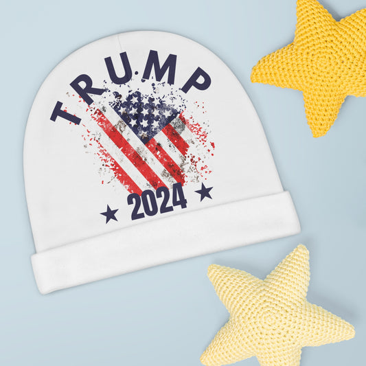 Trump 2024 White Baby Beanie with US Flag